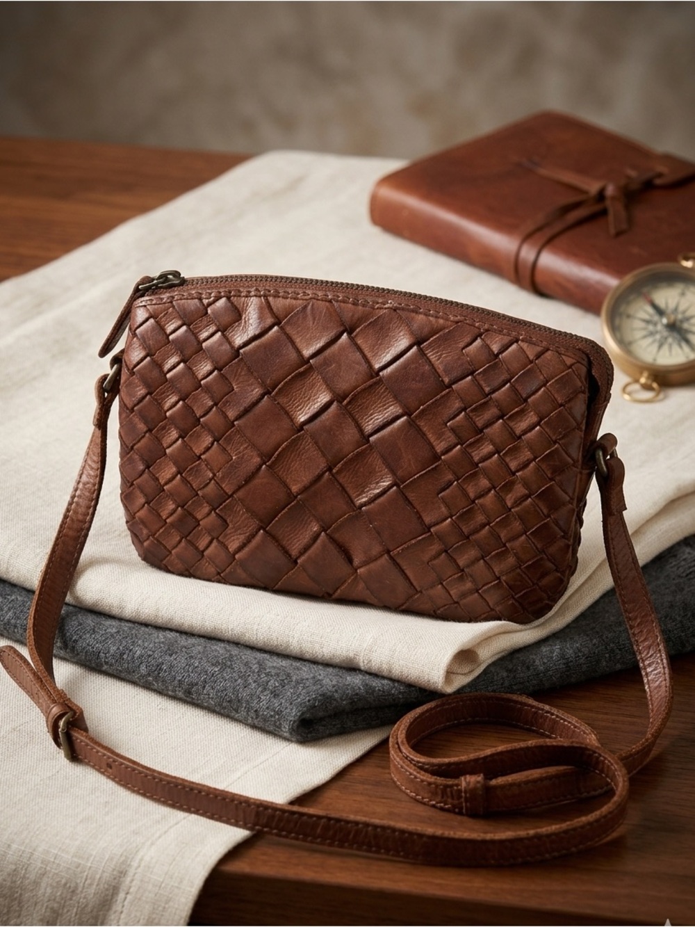 Leather Brown Woven Bohemian Crossbody Bag
